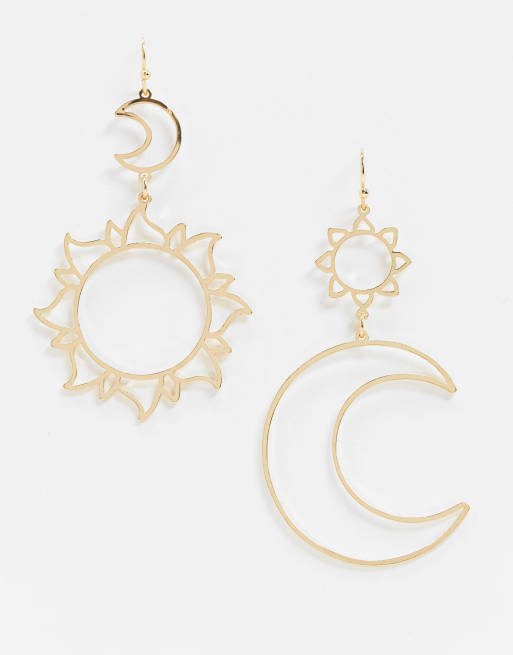 ASOS DESIGN — Guldøreringe med måne og solvedhæng