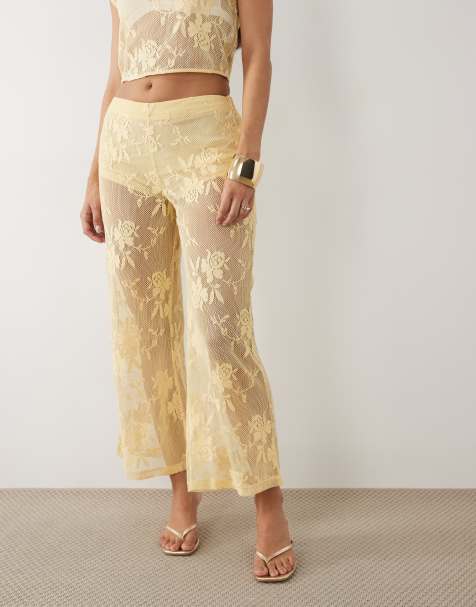 ASOS DESIGN - Gule hæklede bukser med svaj og blomsterblonder - Del af sæt - view 1