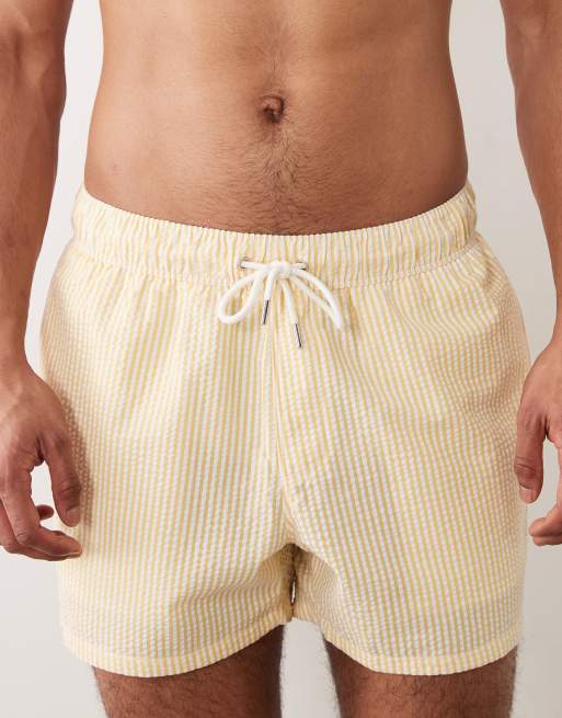 ASOS DESIGN - Gule korte badeshorts med striber i seersucker, 4 af 5