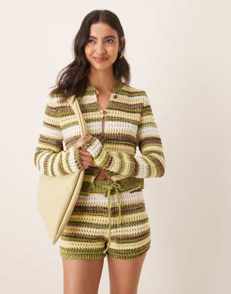 ASOS DESIGN – Gulrandig, flerfärgad, virkad kofta av melerat garn, del av set - view 1