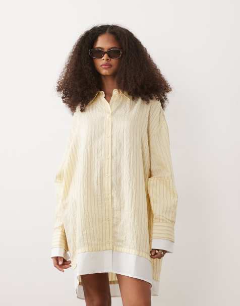 ASOS DESIGN – Gulrandig skjortklänning i minilängd och oversize med två lager - view 1