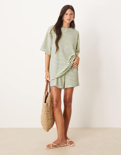 ASOS DESIGN – Gulrandig t-shirt i oversize av frotté, del av set - view 1