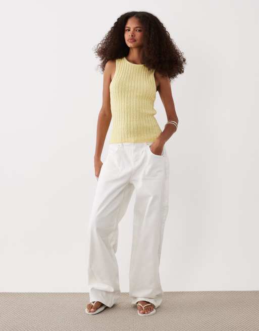 ASOS DESIGN – Gult, ribbat linne i bouclé med brottarringning, 2 av 4