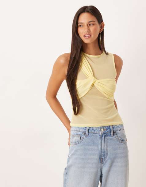 ASOS DESIGN – Gult, skirt linne i mesh med flera lager och snurrad knut - view 1