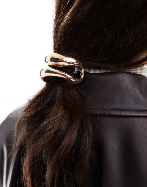 ASOS DESIGN – Gumka do włosów z metalowym elementem w odcieniu złota - view 1