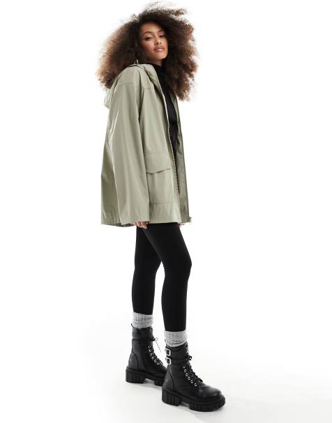 ASOS DESIGN - Gummieret regnjakke i salviegrøn - view 1