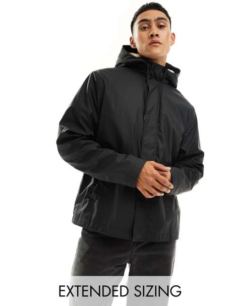 ASOS DESIGN – Gummierte Regenjacke mit Teddyfellfutter in Schwarz - view 1