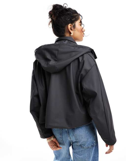 ASOS DESIGN – Gummierte Regenjacke zum Reinschlüpfen in Schwarz
