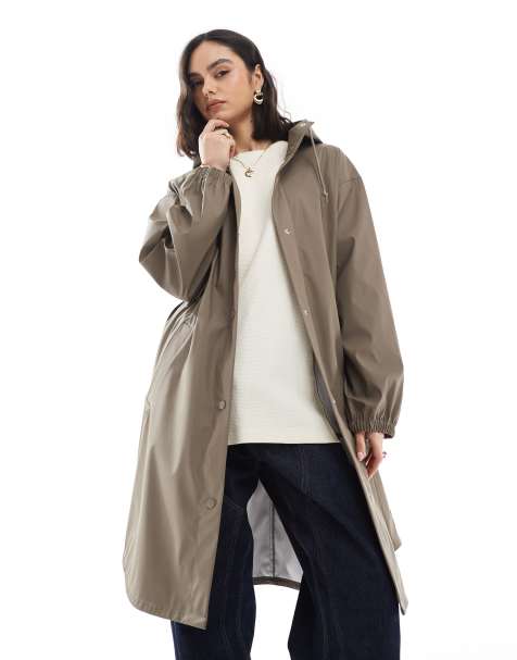 ASOS DESIGN – Gummierter Regenparka in Pilzbraun mit abgerundetem Saum - view 1