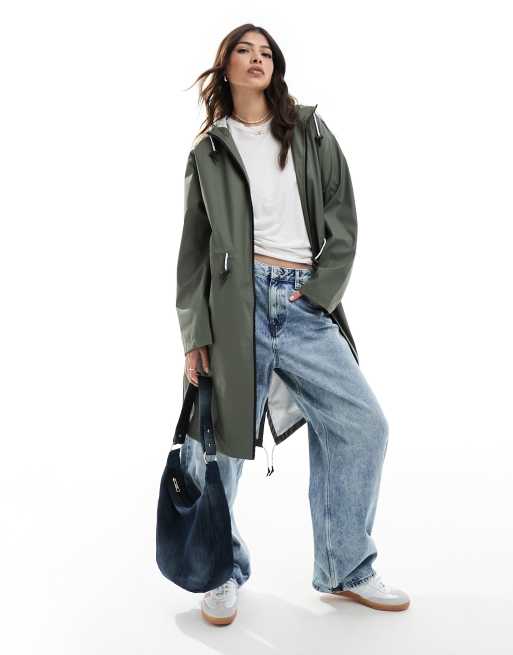 ASOS DESIGN – Gumowana sportowa parka przeciwdeszczowa w kolorze khaki