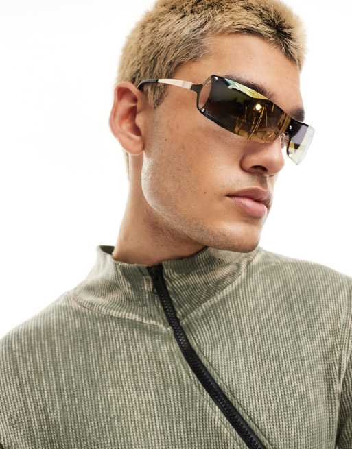 ASOS DESIGN - Gunmetal-farvede uindfattede solbriller med ud-i-et design