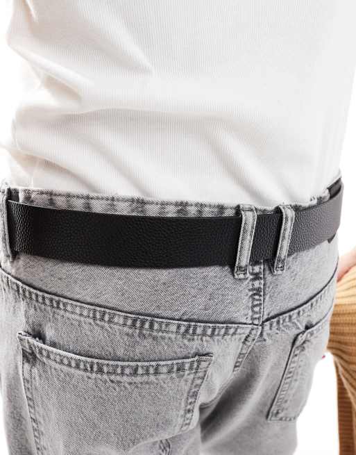 ASOS DESIGN – Gürtel aus genarbtem Kunstleder in Schwarz mit rechteckiger Schnalle, 4 von 4