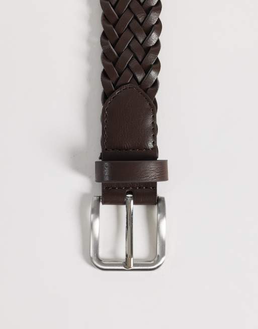 ASOS DESIGN – Gürtel aus Kunstleder in Braun mit Webstruktur und Schnalle in gebürsteter Silber-Optik, 2 von 3