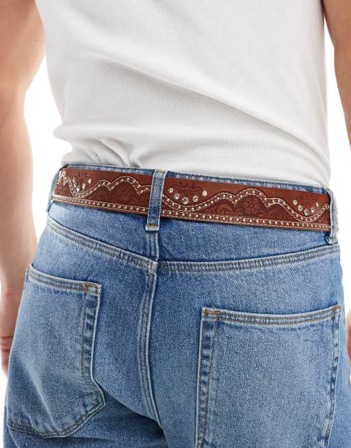 ASOS DESIGN – Gürtel im Westernstil in Braun mit Nietendetail, 2 von 4