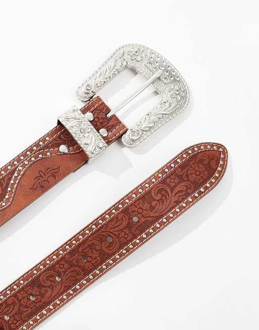 ASOS DESIGN – Gürtel im Westernstil in Braun mit Nietendetail, 3 von 4