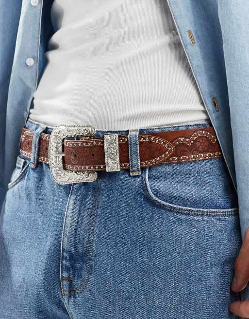 ASOS DESIGN – Gürtel im Westernstil in Braun mit Nietendetail, 4 von 4
