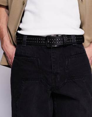 Gürtel in Schwarz mit Nieten und Stempeln Schwarz 4XL-5XL