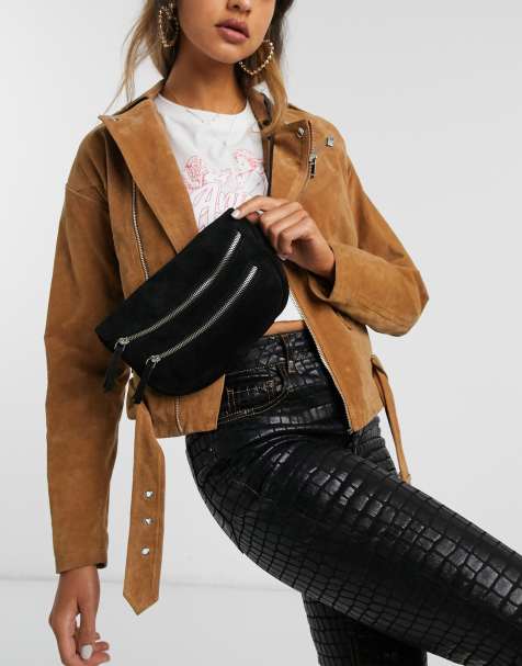 ASOS DESIGN – Gürteltasche aus Wildleder mit zwei Reißverschlüssen