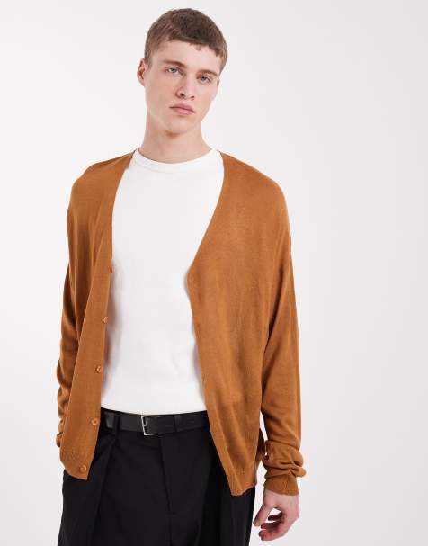 ASOS DESIGN - Gyldenbrun afslappet cardigan i gennemsigtig strik med V-hals - view 1
