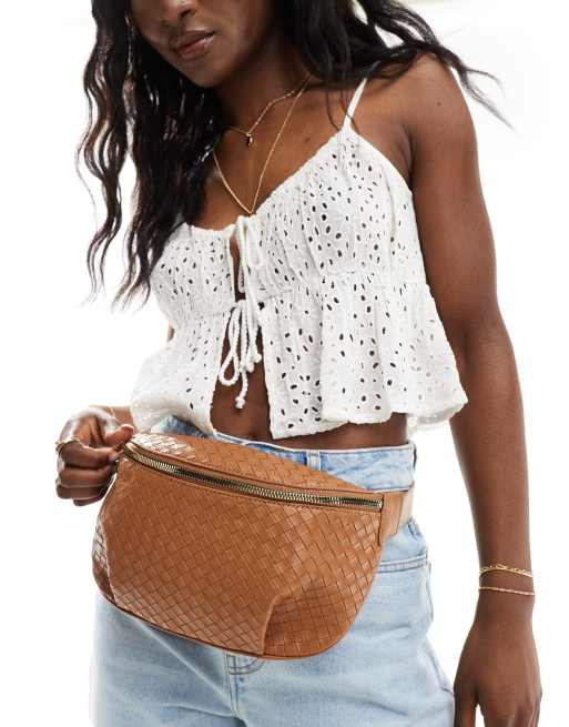 ASOS DESIGN - Gyldenbrun bæltetaske med sling-rem og vævede detaljer