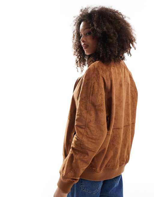 ASOS DESIGN - Gyldenbrun bomber-jakke med ståkrave i imiteret ruskind, 3 af 4