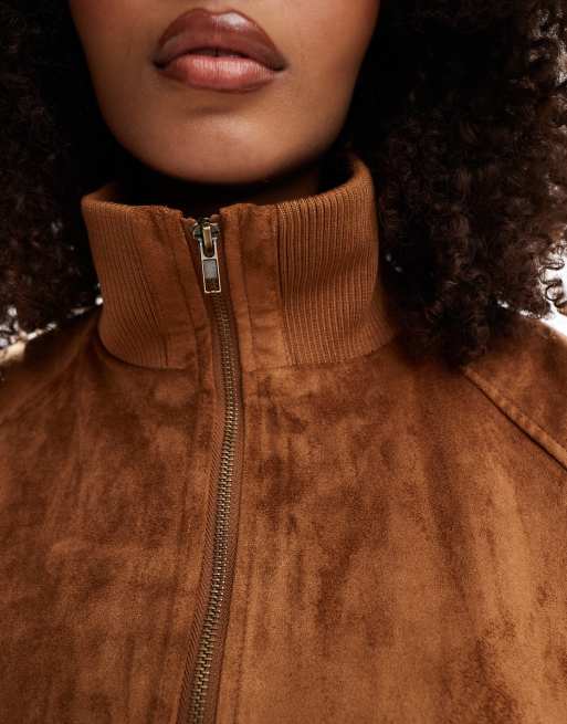 ASOS DESIGN - Gyldenbrun bomber-jakke med ståkrave i imiteret ruskind, 4 af 4