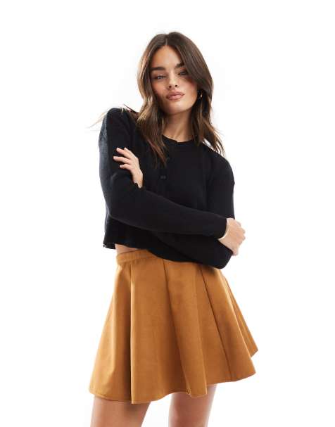 ASOS DESIGN - Gyldenbrun flagrende mininederdel i imiteret ruskind - view 1