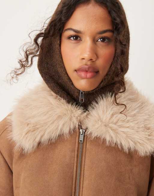 ASOS DESIGN - Gyldenbrun jakke med detaljer i imiteret pels, 4 af 4