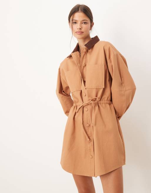 ASOS DESIGN - Gyldenbrun skjorte-minikjole med samlet talje i kraftig twill, 2 af 4