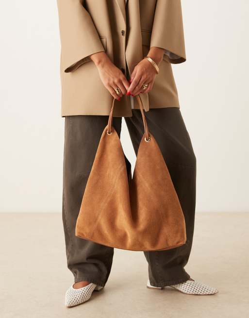 ASOS DESIGN - Gyldenbrun tote-taske i ruskind med hank og løkkedetaljer, 3 af 4