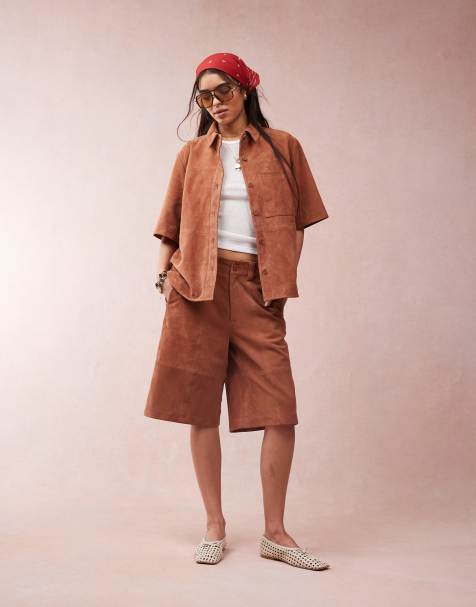 ASOS DESIGN - Gyldenbrune bermudashorts i ruskind - Del af sæt - view 1
