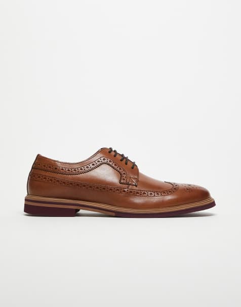 ASOS DESIGN - Gyldenbrune brogue-sko i læder med snøre - view 1