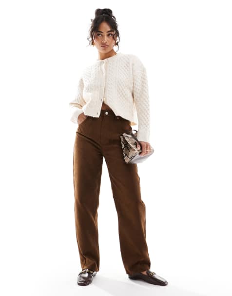 ASOS DESIGN - Gyldenbrune dad-jeans i imiteret ruskind - view 1