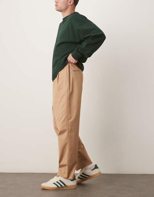 ASOS DESIGN - Gyldenbrune elegante tapered chinos med elastisk talje og dobbelte plisseringer, 3 af 5