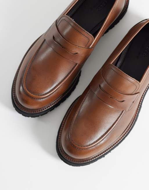 ASOS DESIGN - Gyldenbrune penny-loafers i læder med rillet sål, 2 af 4