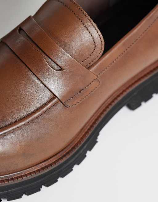 ASOS DESIGN - Gyldenbrune penny-loafers i læder med rillet sål, 3 af 4