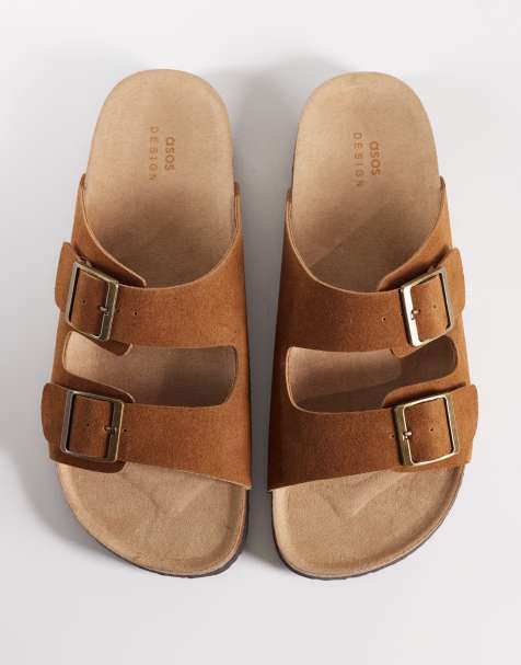 ASOS DESIGN - Gyldenbrune sandaler i ruskind med to remme og korksål - view 1