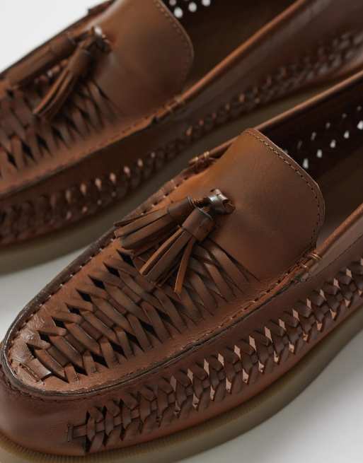 ASOS DESIGN - Gyldenbrune vævede loafers med kvaster i læder, 3 af 4