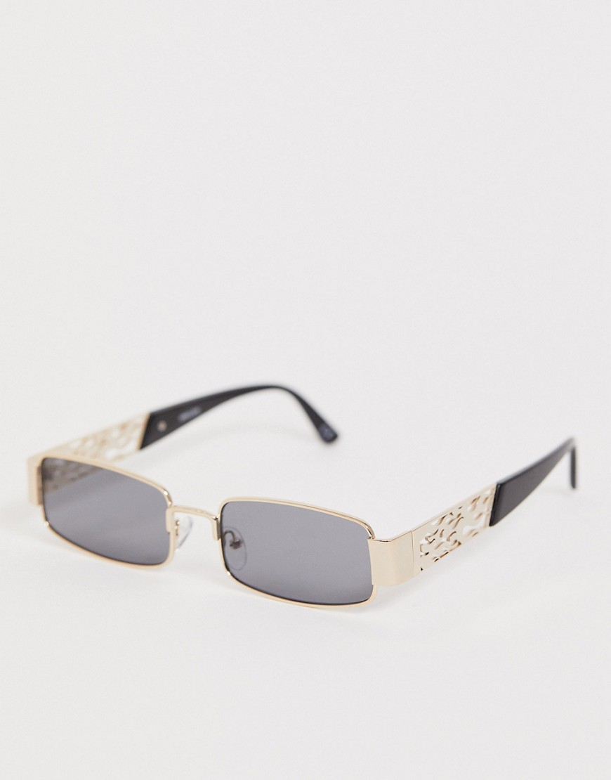 ASOS DESIGN - Gyldne rektangulære briller i metal med detalje på stangen og røgfarvede glas-Guld