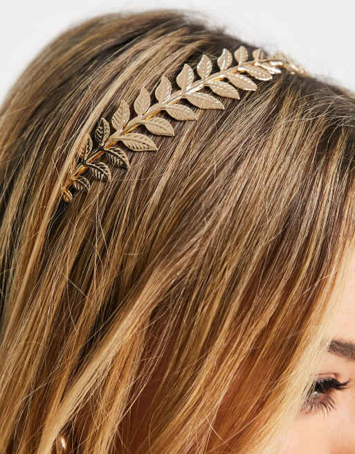 ASOS DESIGN - Haarband met blaadjes in goud 