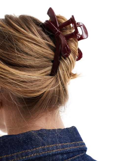 ASOS DESIGN - Haarclip met strik in bordeauxrood, 2 van 3