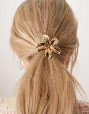 ASOS DESIGN - Haargummi mit Blumendetail aus goldfarbenem Metall