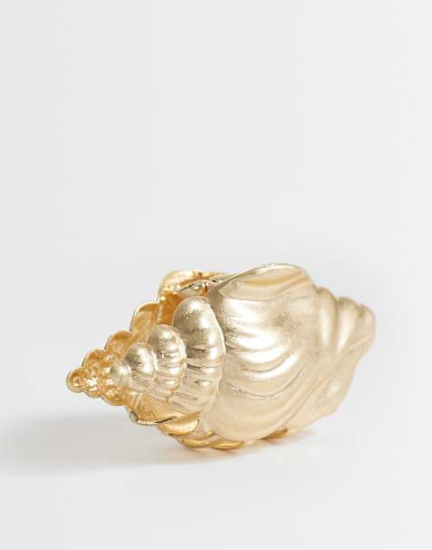 ASOS DESIGN – Haarklammer in gebürsteter Goldoptik mit Muschelschalen-Design - view 1