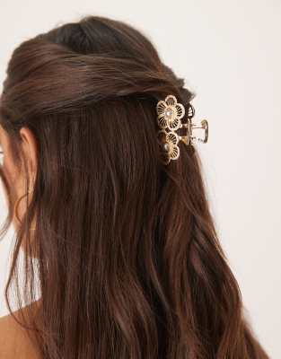 ASOS DESIGN - Haarklammer in Gold mit Blumendesign und Perlendetail-Goldfarben