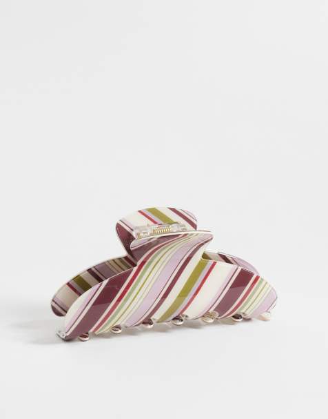 ASOS DESIGN – Haarklammer in Rosa und Grün gestreift - view 1