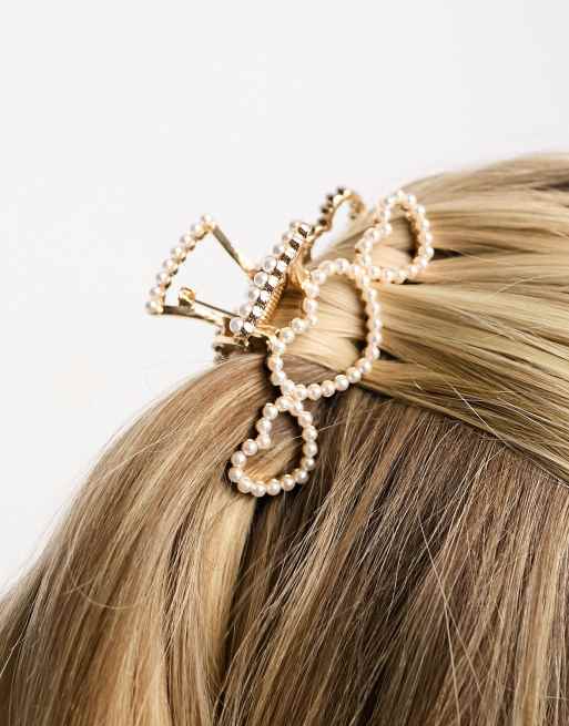 ASOS DESIGN - Haarklem met hart met pareltjes in goudkleur