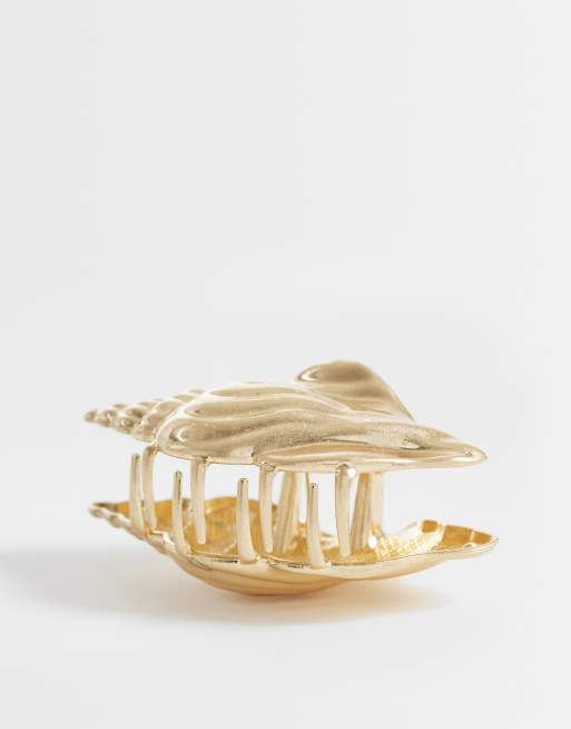 ASOS DESIGN - Haarklem met schelpontwerp in geborstelde goudkleur, 3 van 3