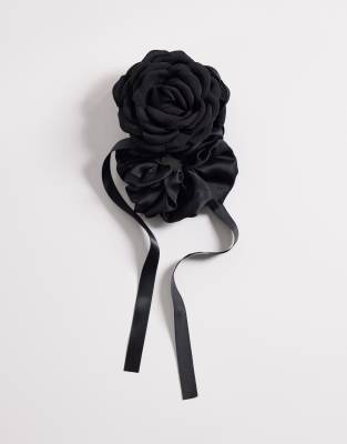 ASOS DESIGN - Haarreif mit Ansteckblume und Band in Schwarz