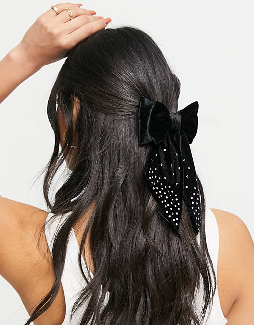 ASOS DESIGN – Haarschleife aus Samt in Schwarz mit Strass 