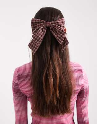ASOS DESIGN - Haarspange mit karierter Schleife in Burgunderrot